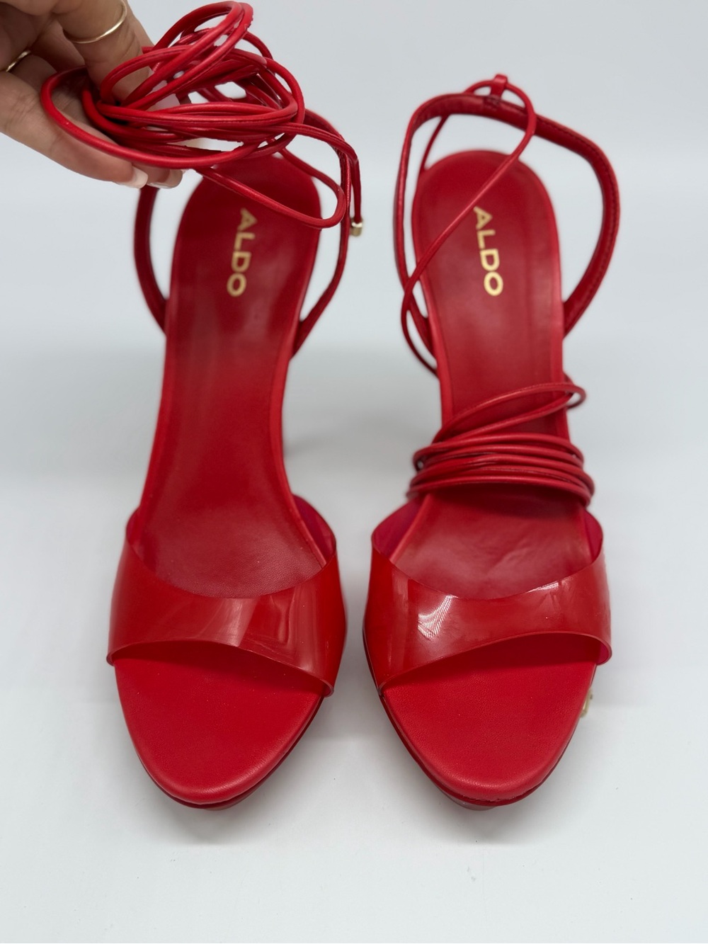Aldo Bright Red Strappy Wrap-Heel Sandals
